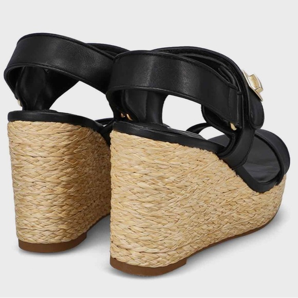 Steve Madden Black and Tan Wedge Sandals with Espadrille Platform - Picture 3 of 5